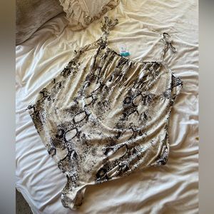 Plus Snakeskin Print Tie Shoulder Bodysuit